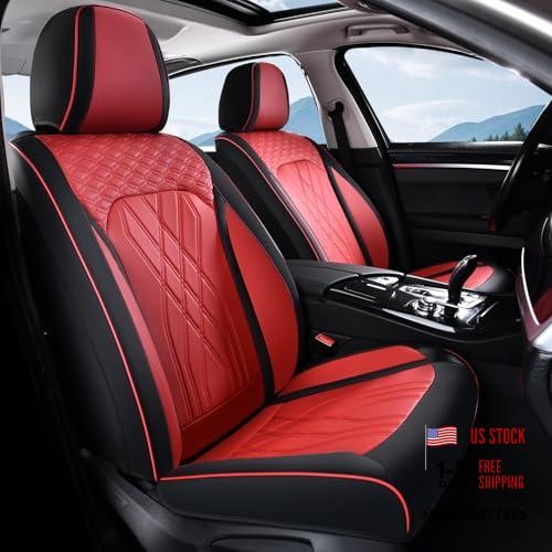 Leather front seat covers - leather, red
